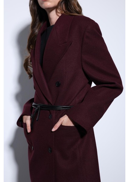 Bordo Kemerli Kruvaze Kadın Kaban fırsatları