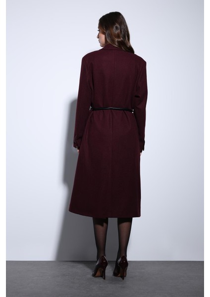 Bordo Kemerli Kruvaze Kadın Kaban indirimleri