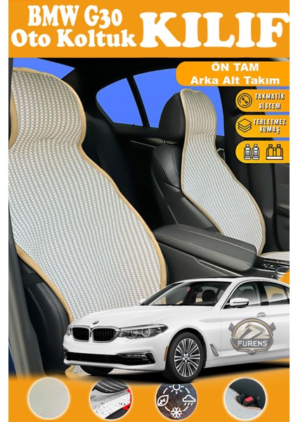 Bmw G30 Uyumlu Bej Prestij Serisi Dokuma Kumaş Oto Koltuk Kılıfı Ön Tam Arka Alt