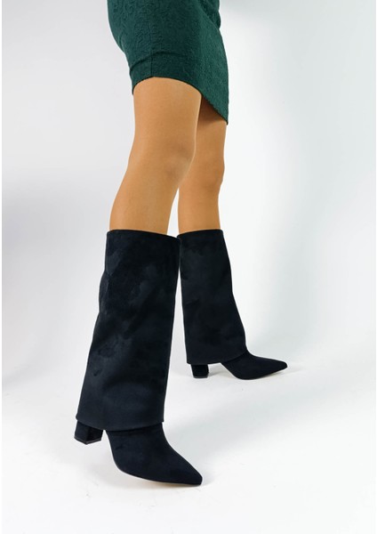 Süet Siyah Renk Sivri Burun Kalın Topuk Kadın Çizme fiyatları