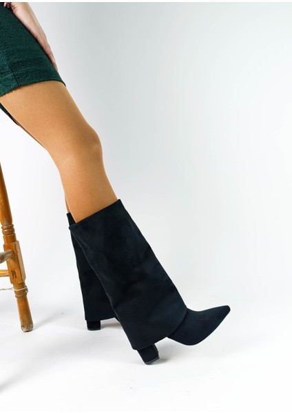 Süet Siyah Renk Sivri Burun Kalın Topuk Kadın Çizme fırsatları