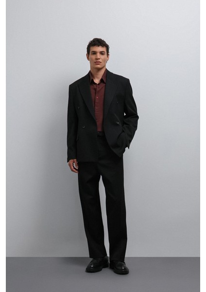 Siyah Relax Fit Kruvaze Erkek Blazer Ceket fiyatları