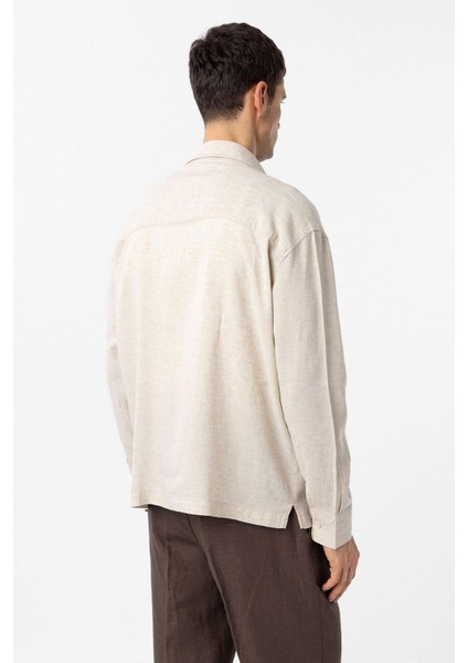 Bej Keten Karışımlı Relax Fit Erkek Gömlek indirimleri