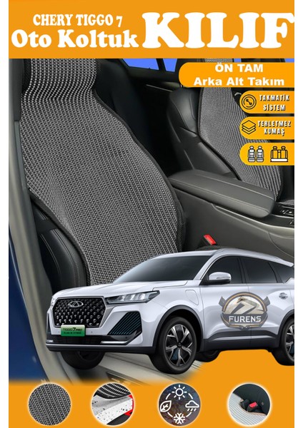 Chery Tıggo 7 Uyumlu Siyah Prestij Serisi Dokuma Kumaş Oto Koltuk Kılıfı Ön Tam Arka Alt