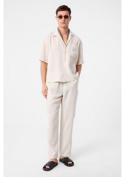 Ekru Apaş Yaka Modal Kumaş Erkek Gömlek fiyatları