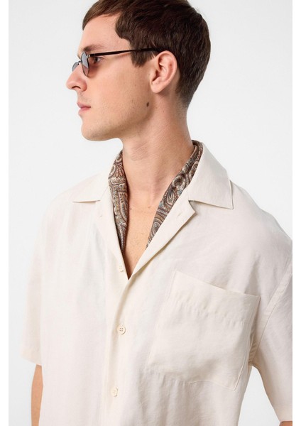 Ekru Apaş Yaka Modal Kumaş Erkek Gömlek modelleri