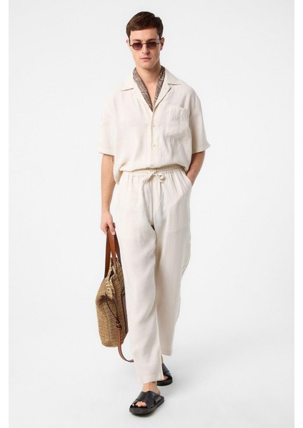 Ekru Apaş Yaka Modal Kumaş Erkek Gömlek fırsatları