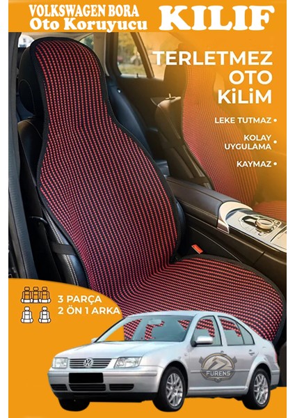Volkswagen Bora Uyumlu Kırmızı Prestij Serisi Dokuma Kumaş Oto Koltuk Kılıfı Ön Tam Arka Alt