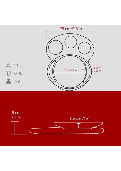 Döküm Yuvarlak Sahan Döküm Demir Yekpare Çift Kulplu Kayın Servis Ahşabı ÇAP(Ø)16CM. (Sos Kapları Dahil Değildir.)-Bordo indirimleri
