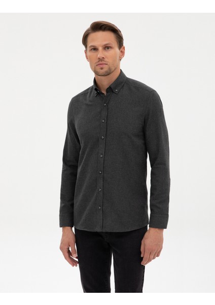 Erkek Antrasit Flanel Dokulu Slim Fit Uzun Kollu Gömlek 50316751-VR006