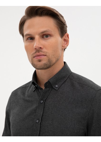 Erkek Antrasit Flanel Dokulu Slim Fit Uzun Kollu Gömlek 50316751-VR006 fiyatları