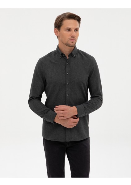 Erkek Antrasit Flanel Dokulu Slim Fit Uzun Kollu Gömlek 50316751-VR006 modelleri