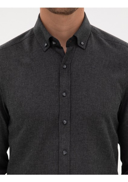 Erkek Antrasit Flanel Dokulu Slim Fit Uzun Kollu Gömlek 50316751-VR006