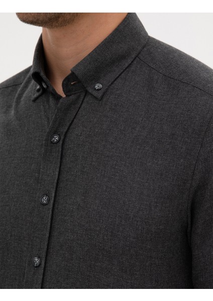 Erkek Antrasit Flanel Dokulu Slim Fit Uzun Kollu Gömlek 50316751-VR006