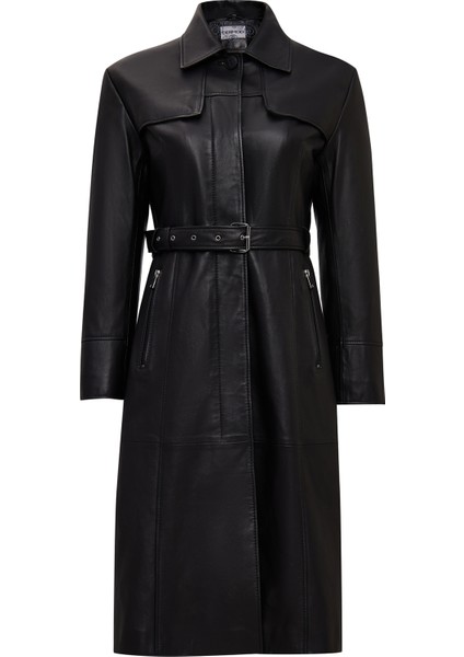 Betina Kadın Siyah Gömlek Yaka Deri Pardösü 25WGD5615U4