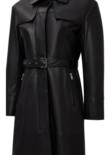 Betina Kadın Siyah Gömlek Yaka Deri Pardösü 25WGD5615U4 modelleri