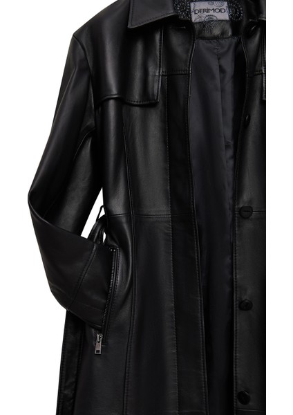 Betina Kadın Siyah Gömlek Yaka Deri Pardösü 25WGD5615U4 indirimleri