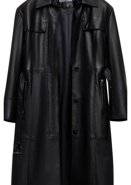 Betina Kadın Siyah Gömlek Yaka Deri Pardösü 25WGD5615U4