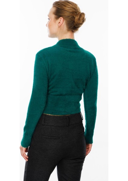 Kuş Detaylı Crop Kazak-ZÜMRÜT