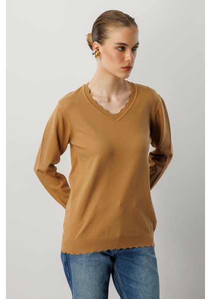 V Yaka Angora Triko Kazak-Camel fiyatları