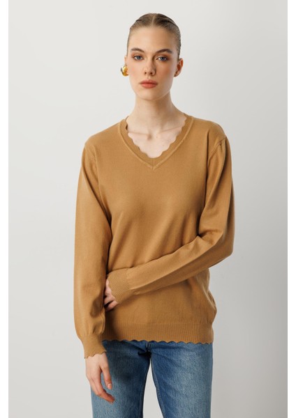 V Yaka Angora Triko Kazak-Camel modelleri