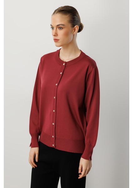 Düğmeli Basic Triko Hırka-Bordo modelleri