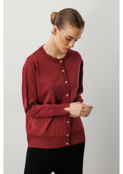 Düğmeli Basic Triko Hırka-Bordo fırsatları