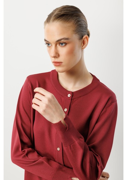 Düğmeli Basic Triko Hırka-Bordo indirimleri