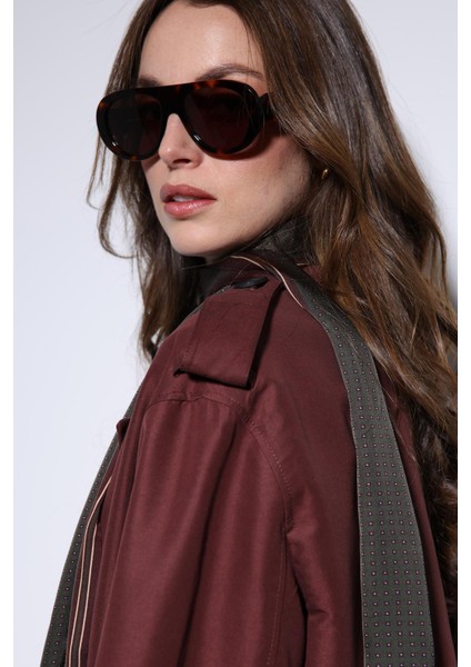 Bordo Kruvaze Kemerli Kadın Trençkot fırsatları