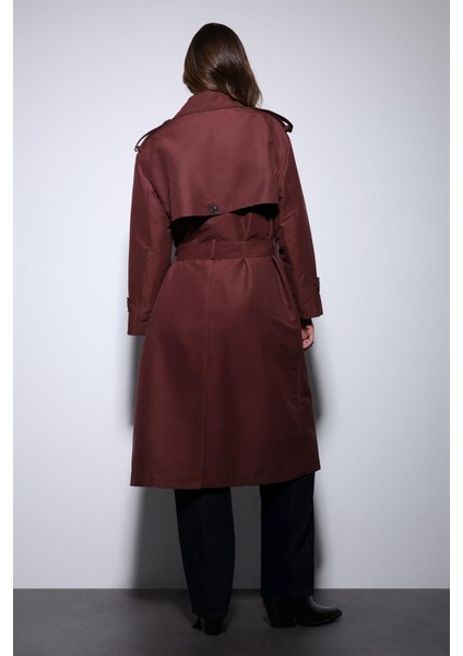 Bordo Kruvaze Kemerli Kadın Trençkot indirimleri
