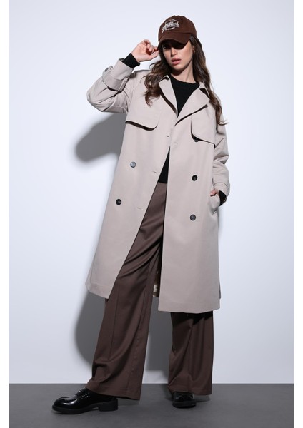 Bej Kruvaze Kemerli Kadın Trençkot