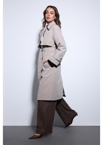 Bej Kruvaze Kemerli Kadın Trençkot modelleri