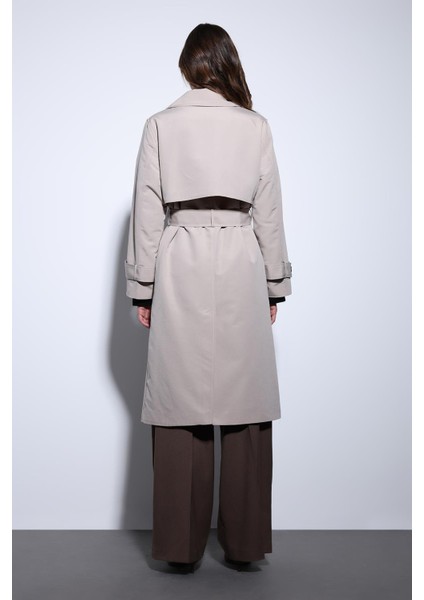 Bej Kruvaze Kemerli Kadın Trençkot
