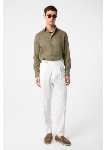 Haki 100% Keten Comfort Fit Erkek Gömlek fiyatları