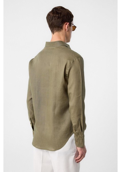 Haki 100% Keten Comfort Fit Erkek Gömlek indirimleri