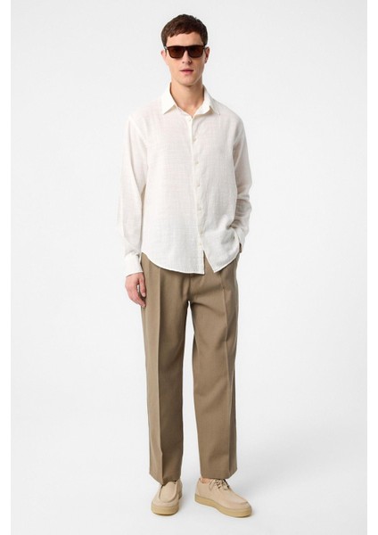 Ekru Relax Fit Dokulu Erkek Gömlek fiyatları