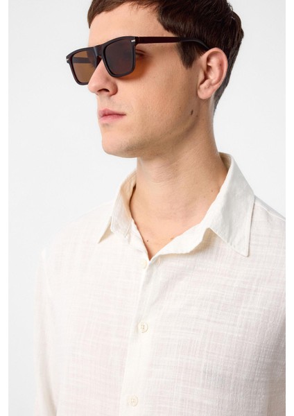 Ekru Relax Fit Dokulu Erkek Gömlek modelleri