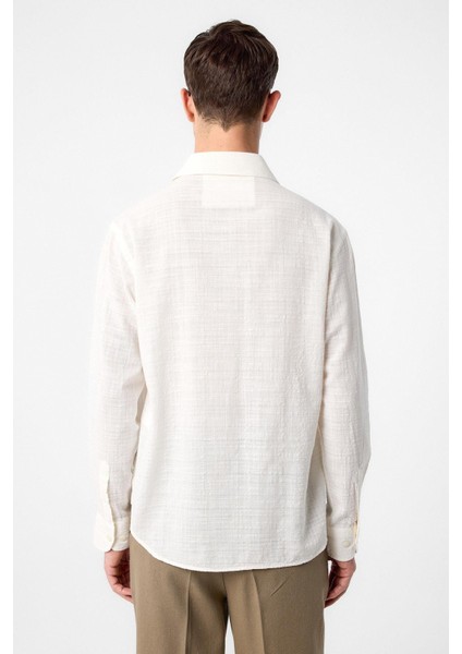 Ekru Relax Fit Dokulu Erkek Gömlek indirimleri