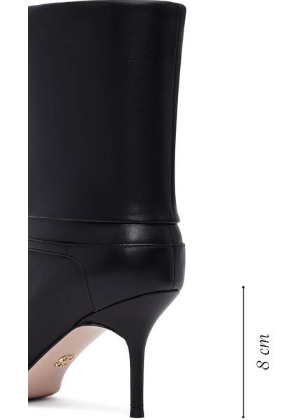 Kadın Siyah Ince Topuklu Deri Bot 25AFD490318 fiyatları