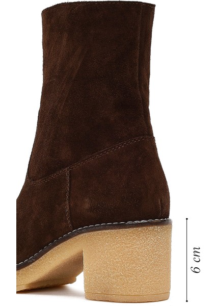 Kadın Kahverengi Fermuarlı Kalın Topuklu Süet Deri Bot 25WFD151310 fiyatları