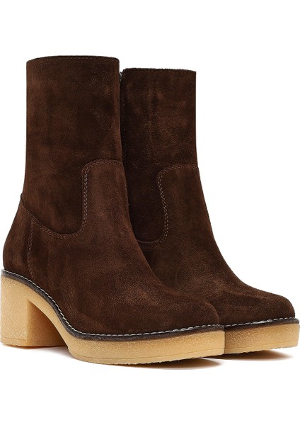 Kadın Kahverengi Fermuarlı Kalın Topuklu Süet Deri Bot 25WFD151310 indirimleri