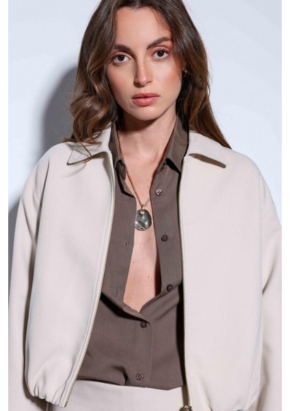Taş Fermuarlı Bomber Kadın Ceket