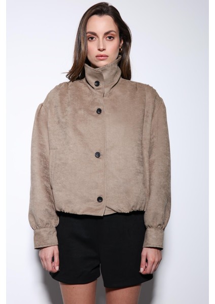 Bej Süet Görünümlü Bomber Kadın Ceket modelleri