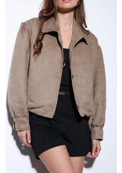 Bej Süet Görünümlü Bomber Kadın Ceket fırsatları