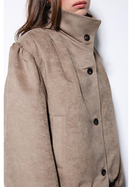 Bej Süet Görünümlü Bomber Kadın Ceket indirimleri