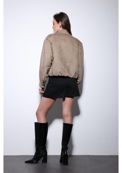 Bej Süet Görünümlü Bomber Kadın Ceket