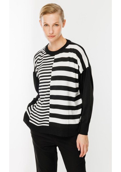 Çizgi Desenli Kazak-Siyah fırsatları