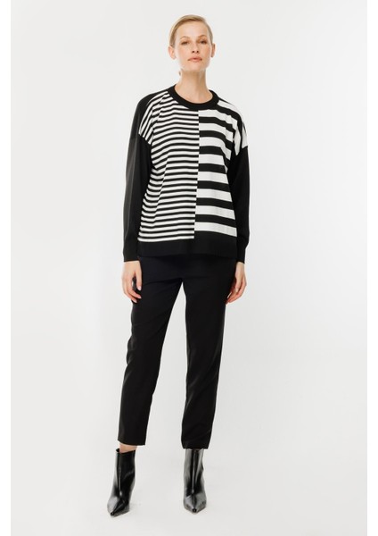 Çizgi Desenli Kazak-Siyah indirimleri