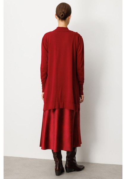 Omzu Düğme Detaylı Triko Tunik-BORDO
