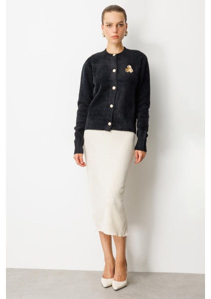 Düğme Detaylı Triko Hırka-SİYAH fiyatları